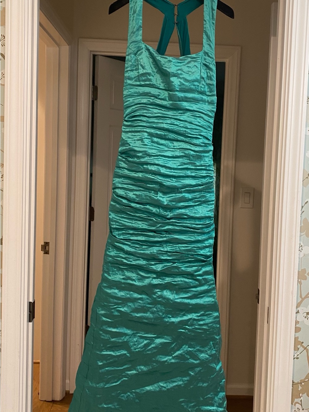 Nicole Miller Teal Ruched Tank Evening Dress